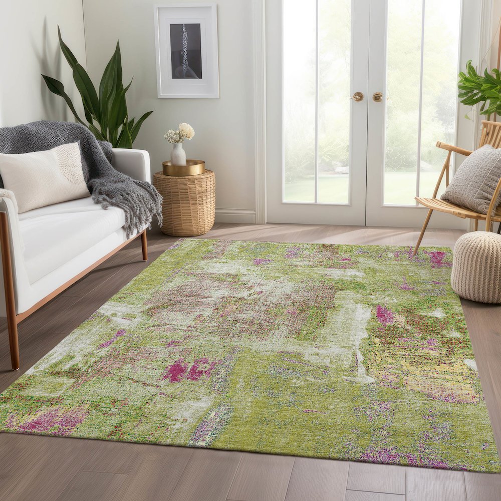 Premium Machine Washable Mayfield AMF989 Lime 9' x 12' Rug. Picture 6