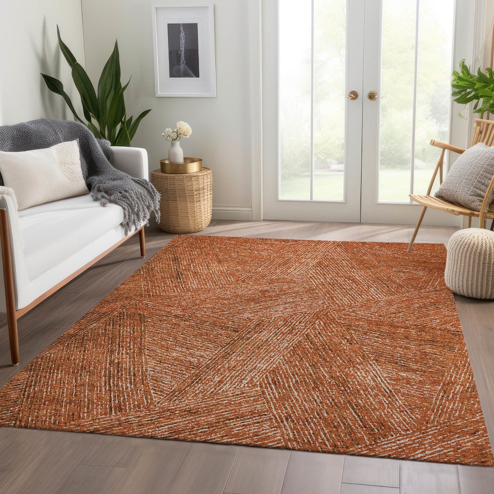 Premium Machine Washable Mayfield AMF991 Copper 9' x 12' Rug. Picture 6