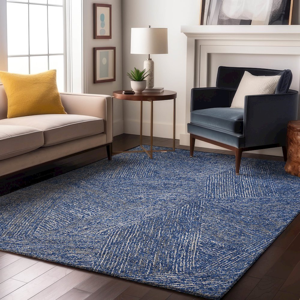 Premium Machine Washable Mayfield AMF991 Navy 9' x 12' Rug. Picture 5