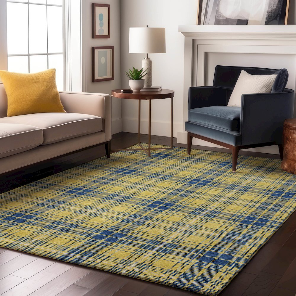 Premium Machine Washable Mayfield AMF993 Yellow 9' x 12' Rug. Picture 5