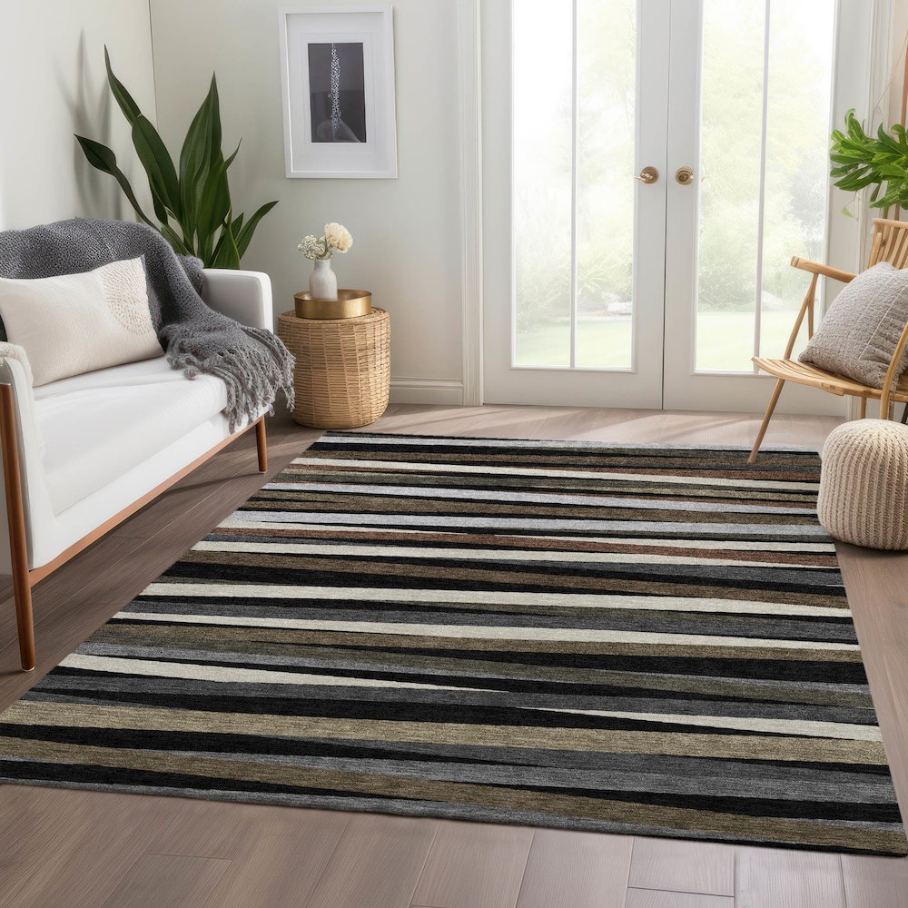 Premium Machine Washable Mayfield AMF997 Black 9' x 12' Rug. Picture 6