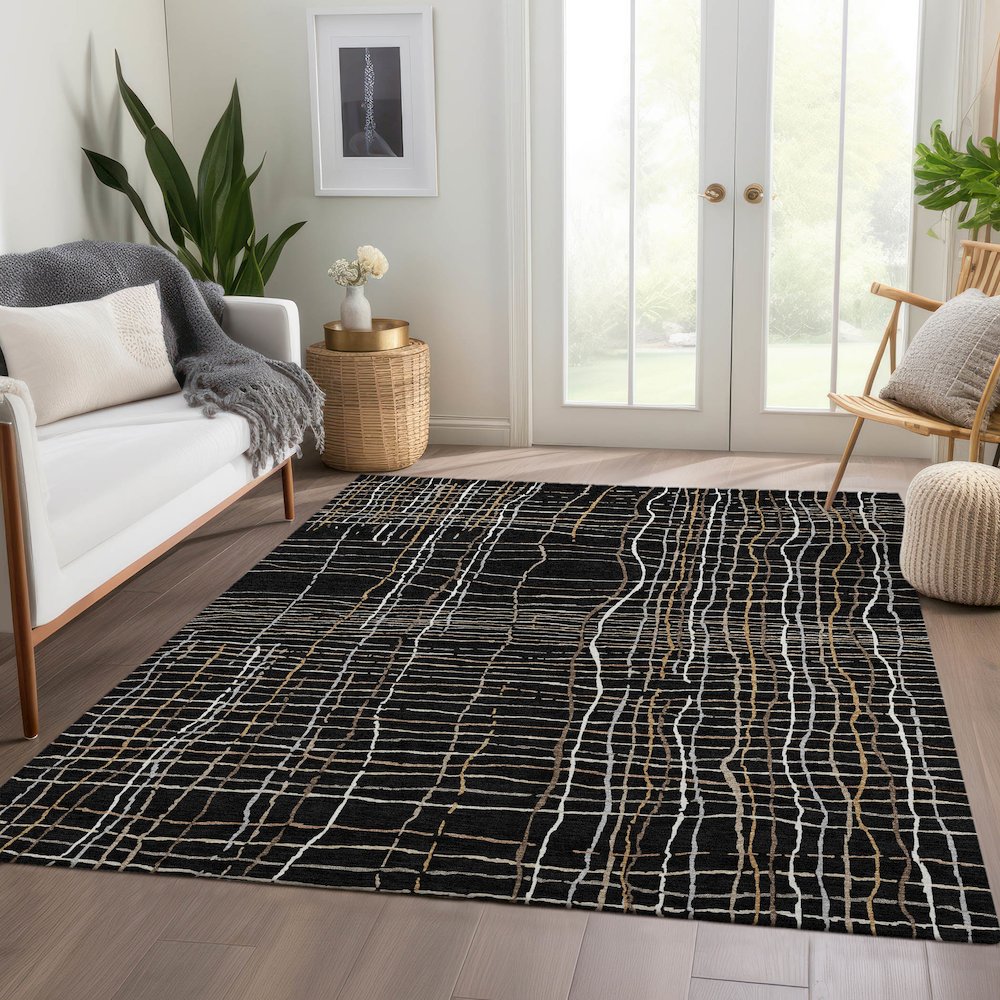 Premium Machine Washable Mayfield AMF998 Black 9' x 12' Rug. Picture 6