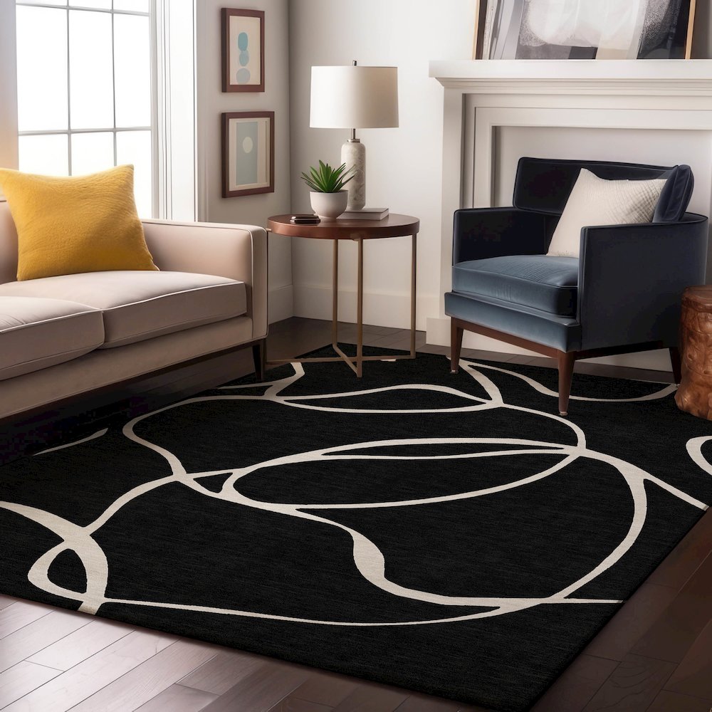 Premium Machine Washable Mayfield AMF999 Black 9' x 12' Rug. Picture 5