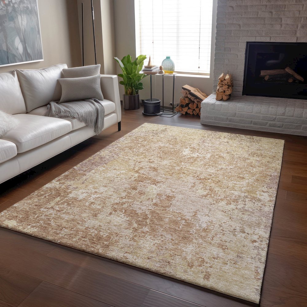 Luxury Washable Indoor/Outdoor Bresca Copper 9' x 12' Rug. Picture 5