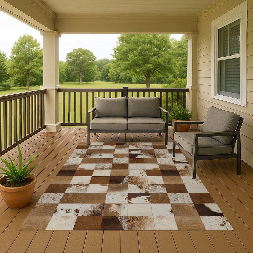 Luxury Washable Indoor/Outdoor Bozeman Brown 9' x 12' Rug. Picture 7