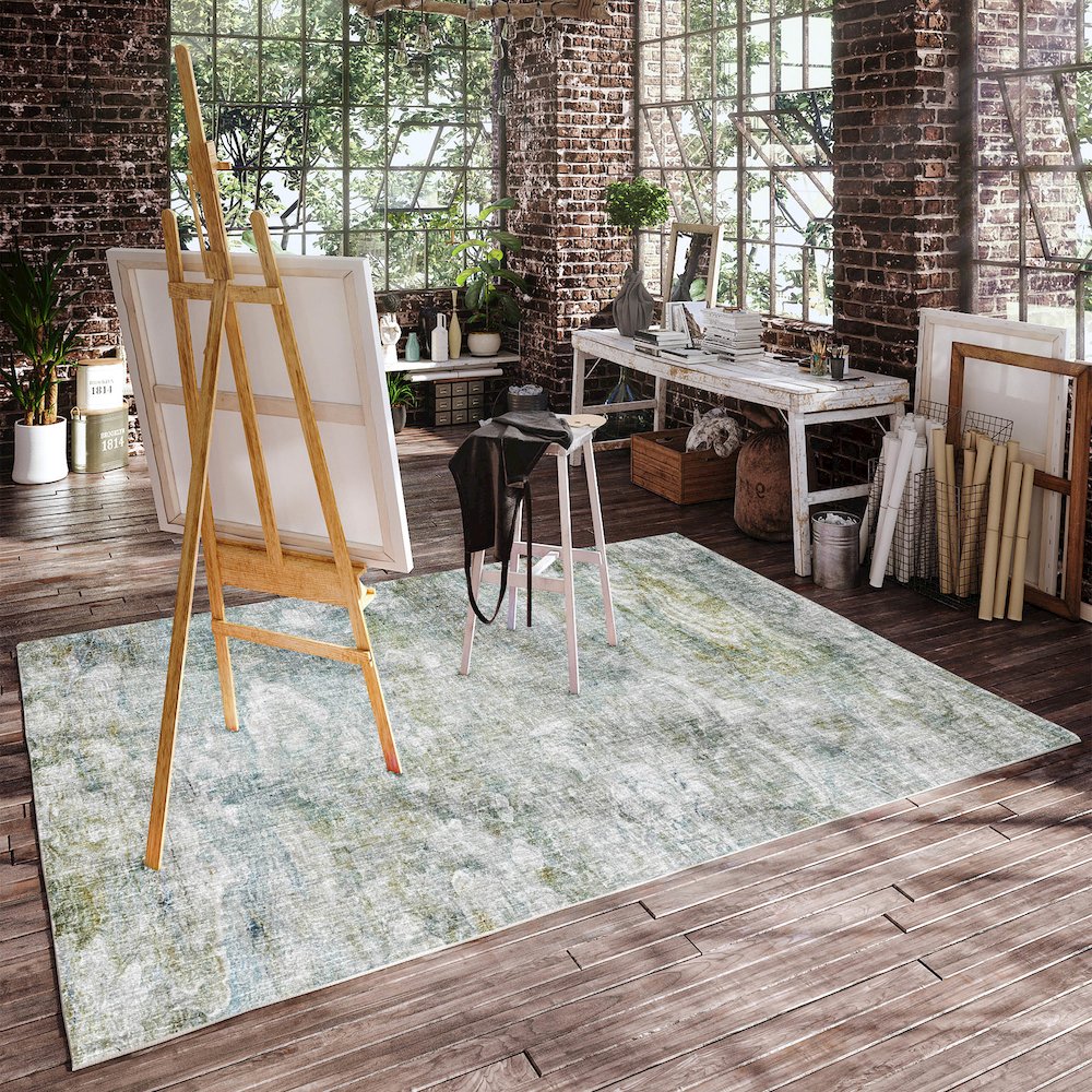 Luxury Washable Boca Seafoam 9' x 12' Rug. Picture 5