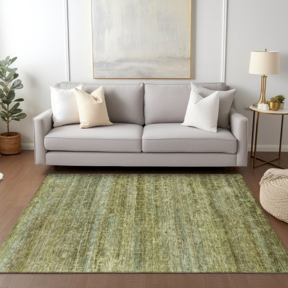 Luxury Washable Indoor/Outdoor Burano Olive 9' x 12' Rug. Picture 5
