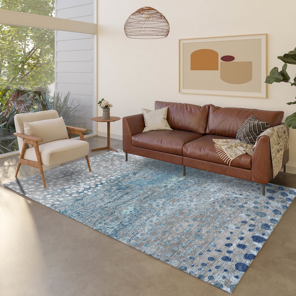 Luxury Washable Indoor/Outdoor Kochi Gray 9' x 12' Rug. Picture 5