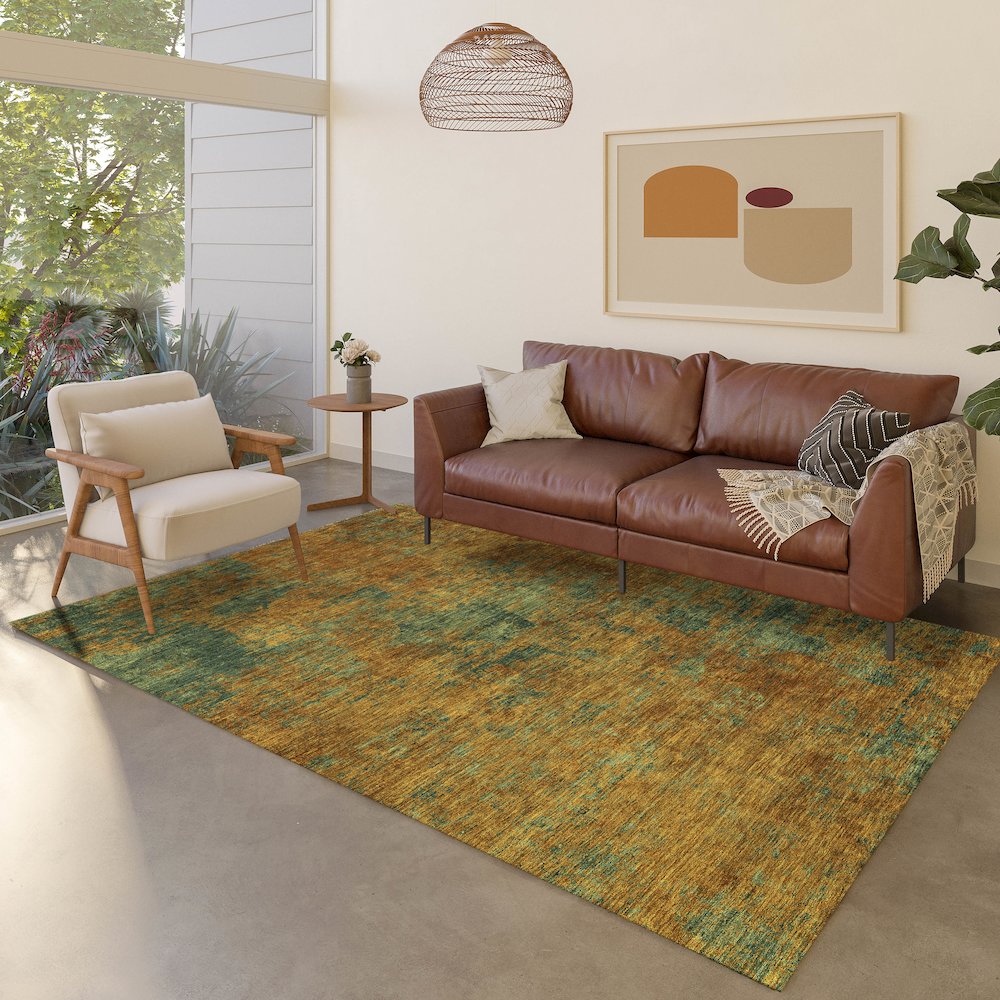Luxury Washable Indoor/Outdoor Kochi Copper 9' x 12' Rug. Picture 5