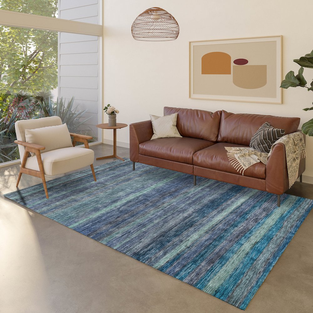 Luxury Washable Indoor/Outdoor Kochi Blue 9' x 12' Rug. Picture 5