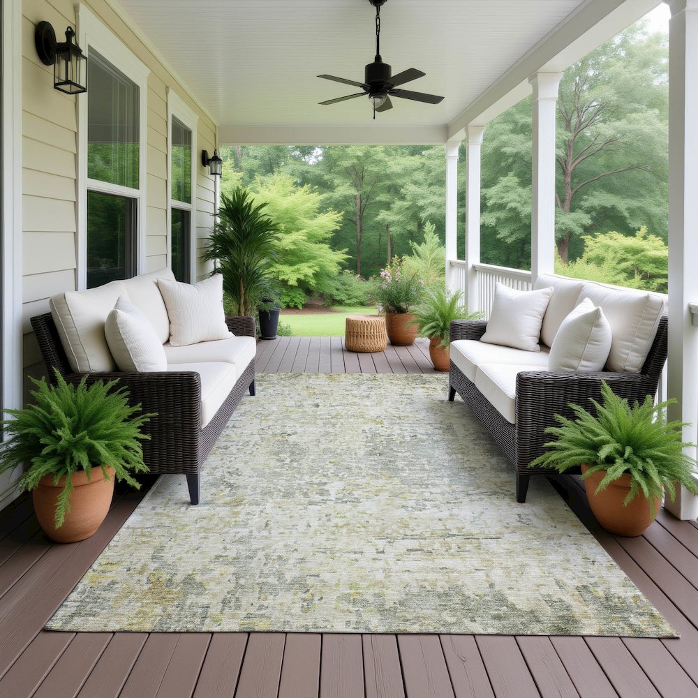 Luxury Washable Indoor/Outdoor Kochi Sage 9' x 12' Rug. Picture 6