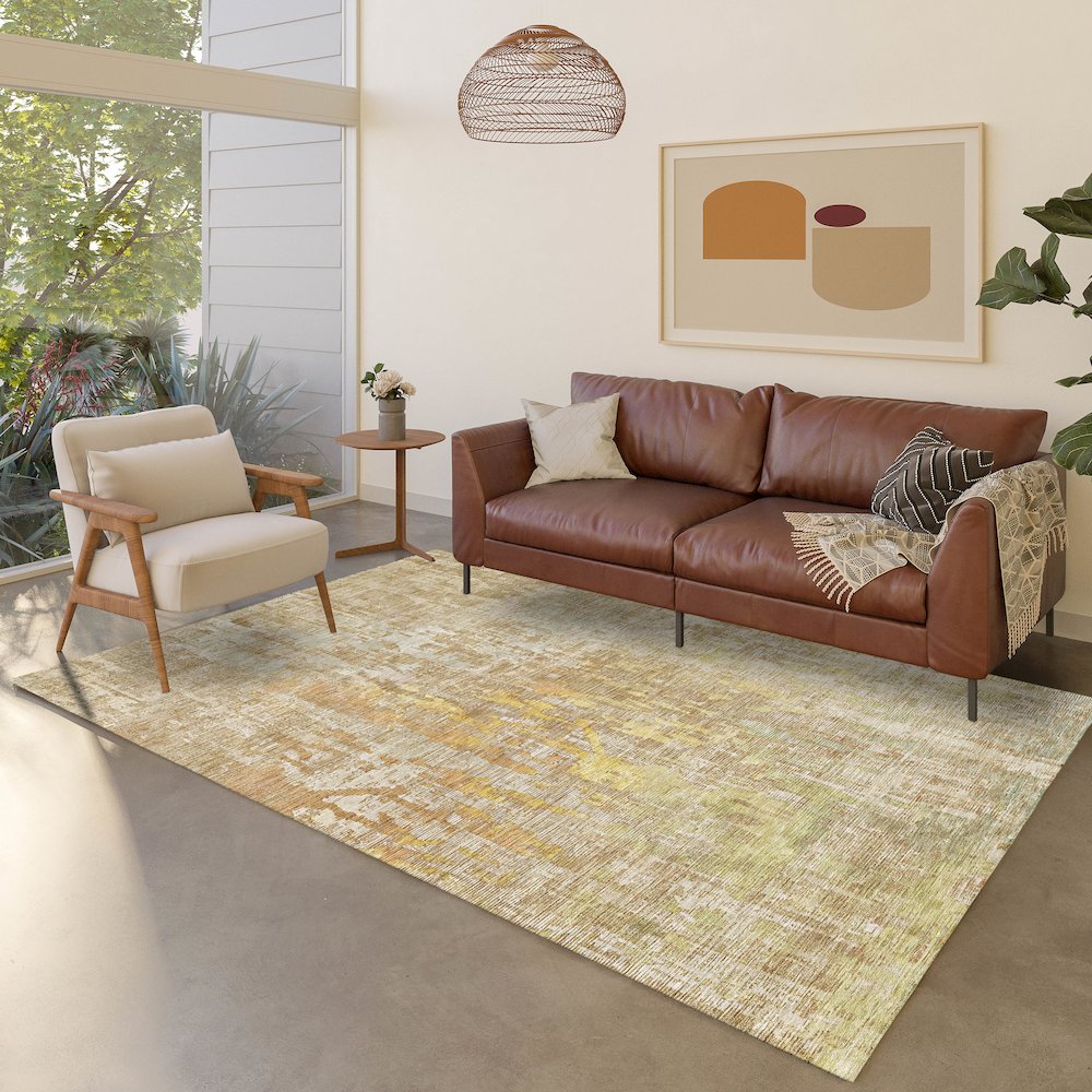 Luxury Washable Indoor/Outdoor Kochi Khaki 9' x 12' Rug. Picture 5