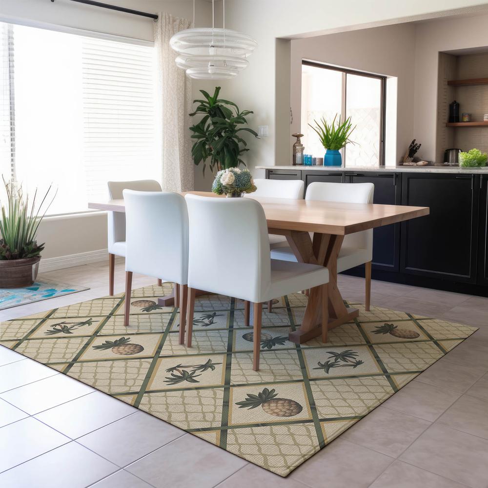 Indoor/Outdoor Kendall KE7 Beige Washable 8' x 10' Rug. Picture 6