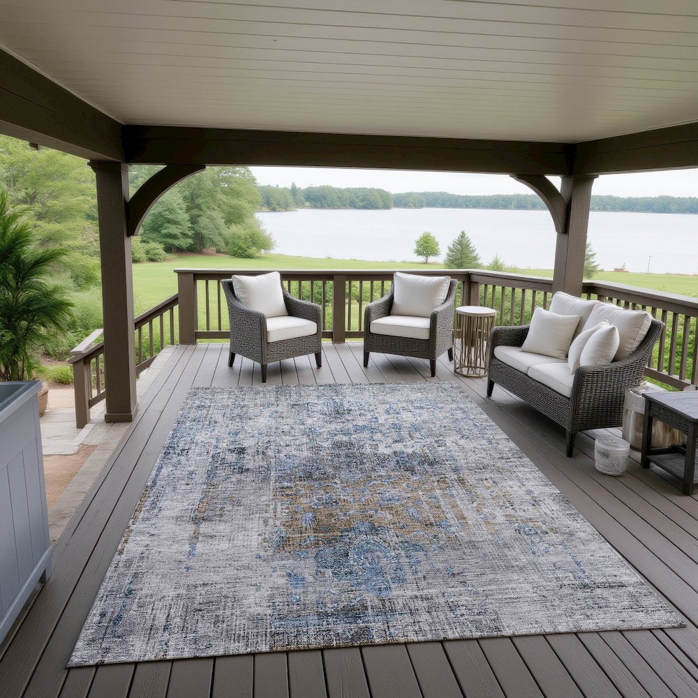 Indoor/Outdoor Karaj Blue 9' x 12' Rug. Picture 6
