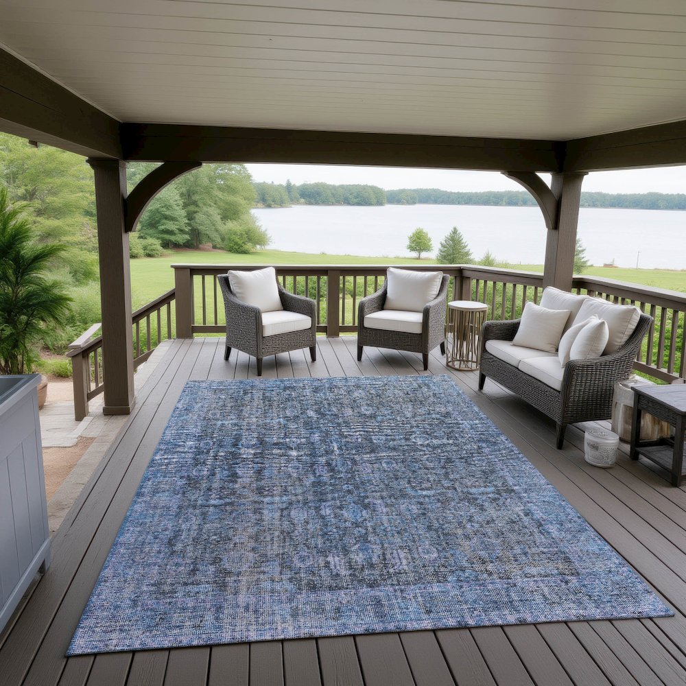 Indoor/Outdoor Karaj Blue 9' x 12' Rug. Picture 6