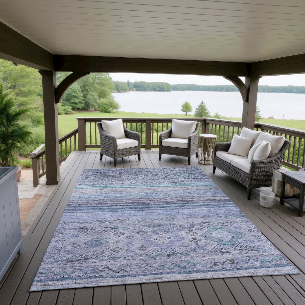 Indoor/Outdoor Karaj Blue 9' x 12' Rug. Picture 6