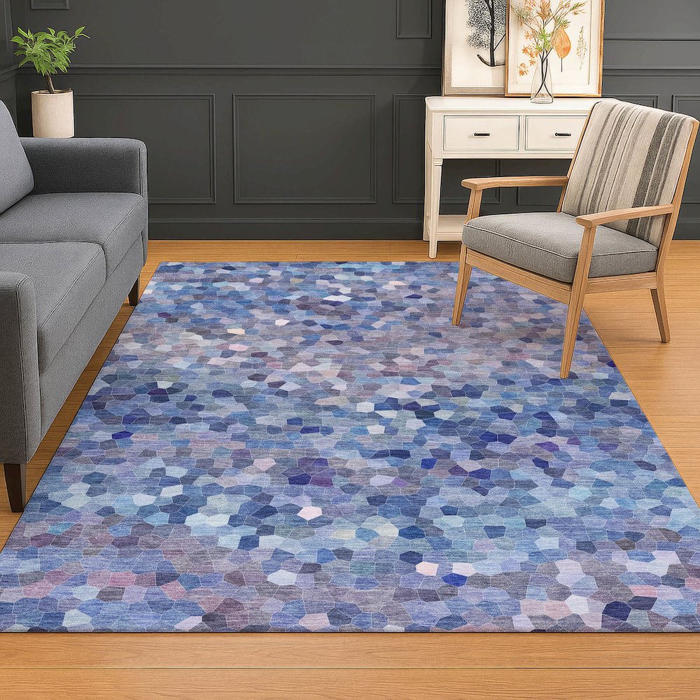 Luxury Washable Indoor/Outdoor Kaleidoscope KL1 Blue 9' x 12' Rug. Picture 6