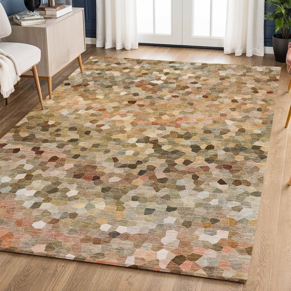 Luxury Washable Indoor/Outdoor Kaleidoscope KL1 Orange 9' x 12' Rug. Picture 5