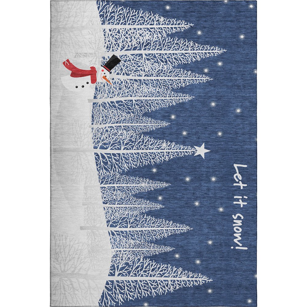 Luxury Washable Indoor/Outdoor Merry & Bright Navy 9' x 12' Rug. Picture 1