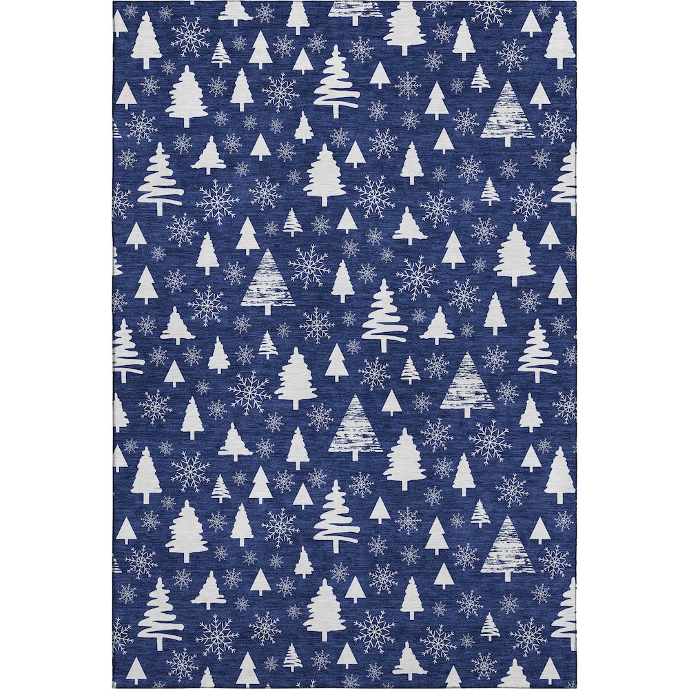 Luxury Washable Indoor/Outdoor Merry & Bright Navy 9' x 12' Rug. Picture 1