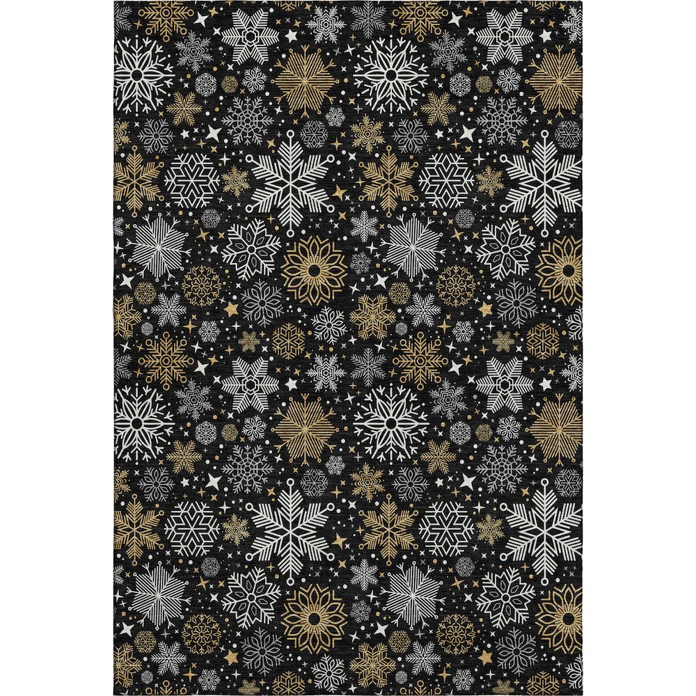 Luxury Washable Indoor/Outdoor Merry & Bright Black 9' x 12' Rug. Picture 1
