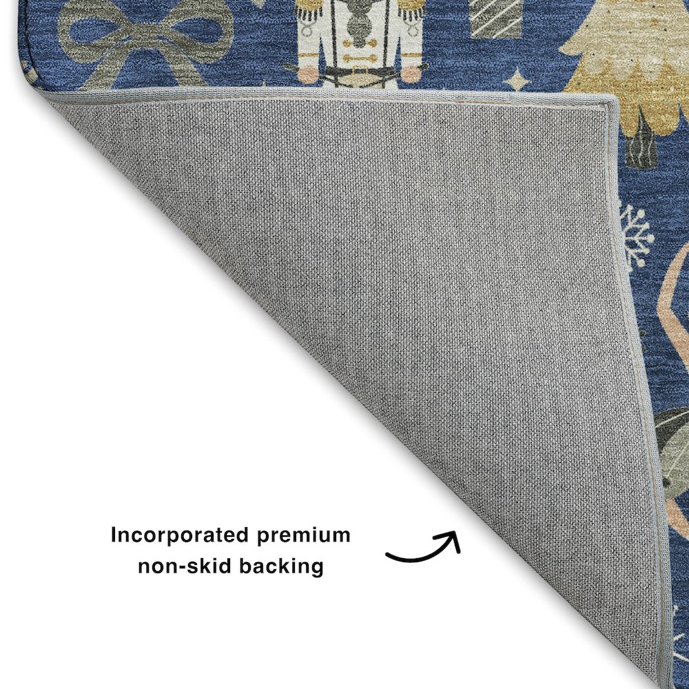 Luxury Washable Indoor/Outdoor Merry & Bright Navy 5' x 7'6" Rug. Picture 4