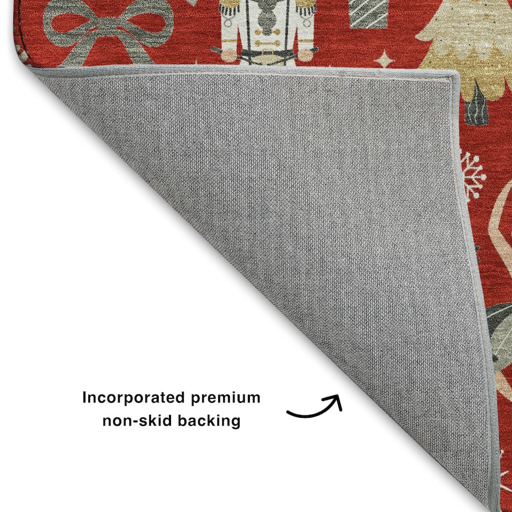 Luxury Washable Indoor/Outdoor Merry & Bright Red 5' x 7'6" Rug. Picture 4