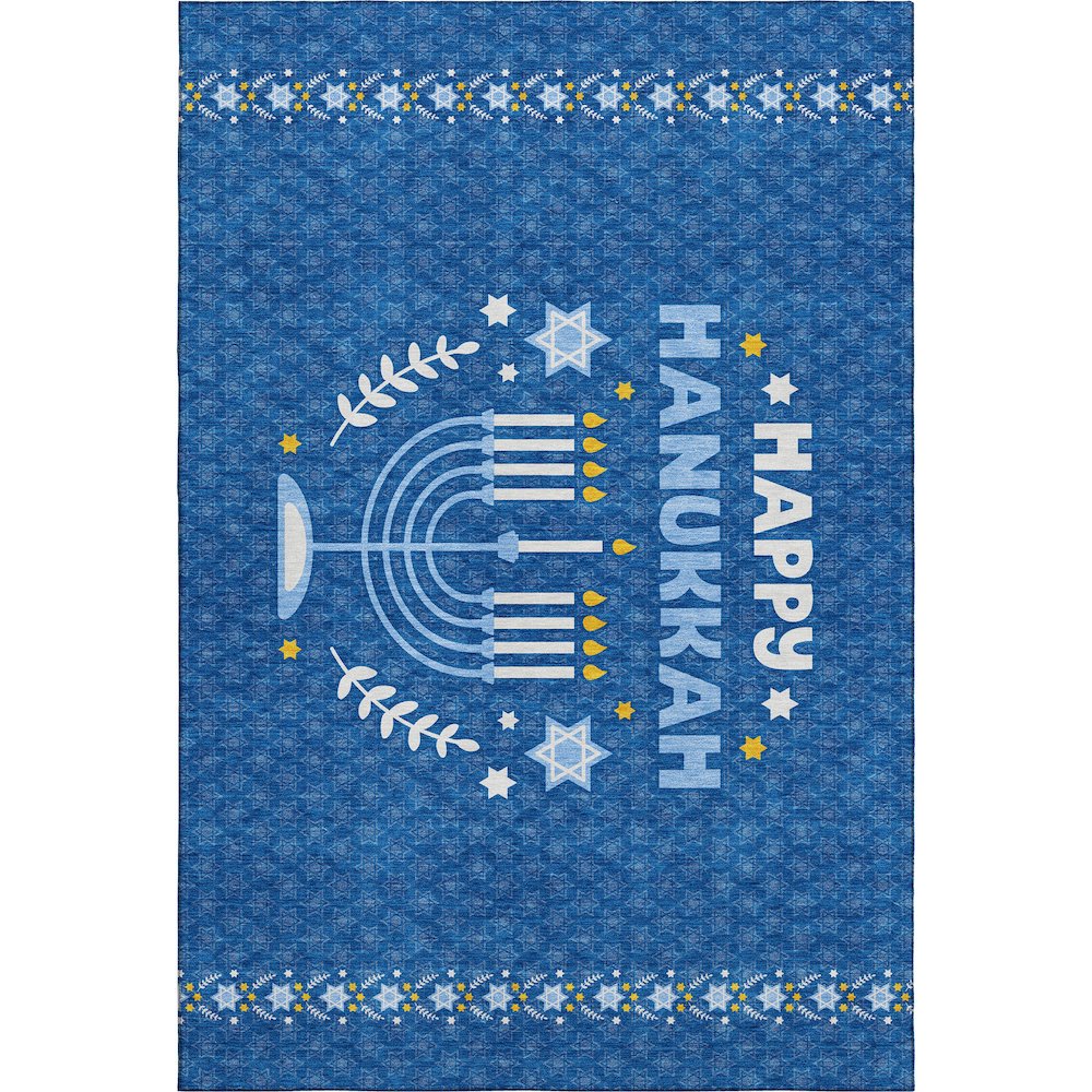 Luxury Washable Indoor/Outdoor Merry & Bright Blue 9' x 12' Rug. Picture 1