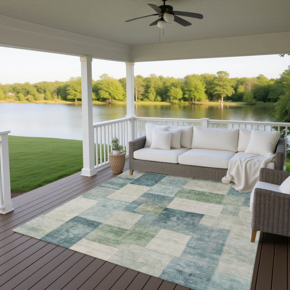 Machine Washable Indoor/Outdoor Pacifica Seafoam 9' x 12' Rug. Picture 6