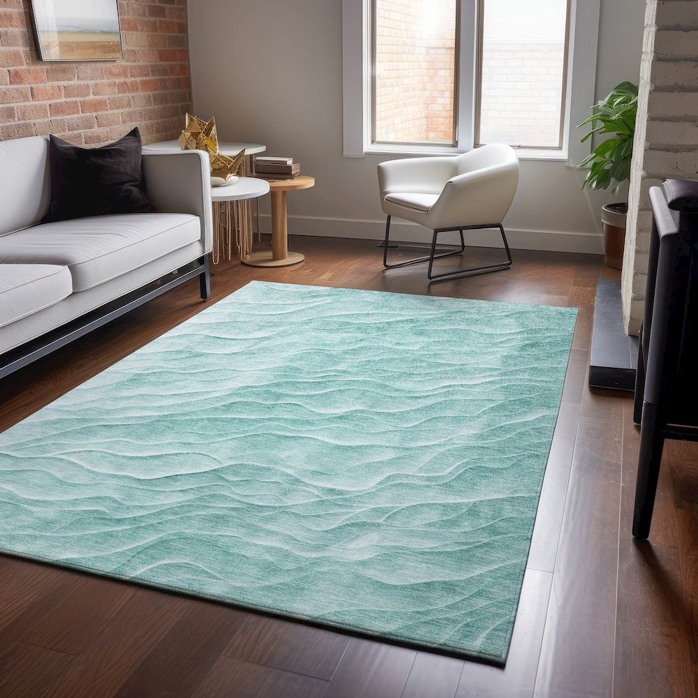 Machine Washable Indoor/Outdoor Pacifica Aqua 9' x 12' Rug. Picture 5