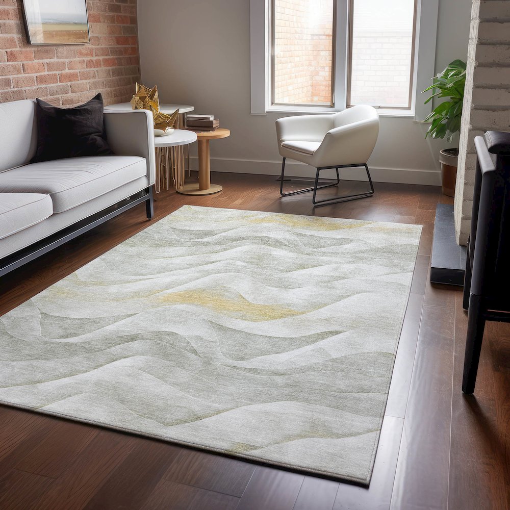 Machine Washable Indoor/Outdoor Pacifica Silver 9' x 12' Rug. Picture 5