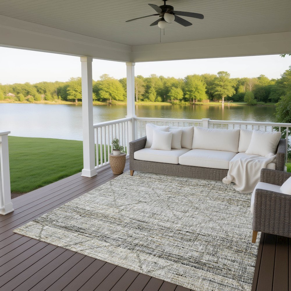 Luxury Washable Indoor/Outdoor Portico Pewter 9' x 12' Rug. Picture 6
