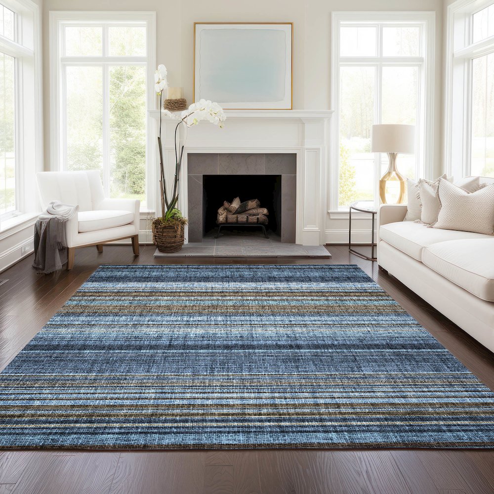 Luxury Washable Indoor/Outdoor Portico Navy 9' x 12' Rug. Picture 5