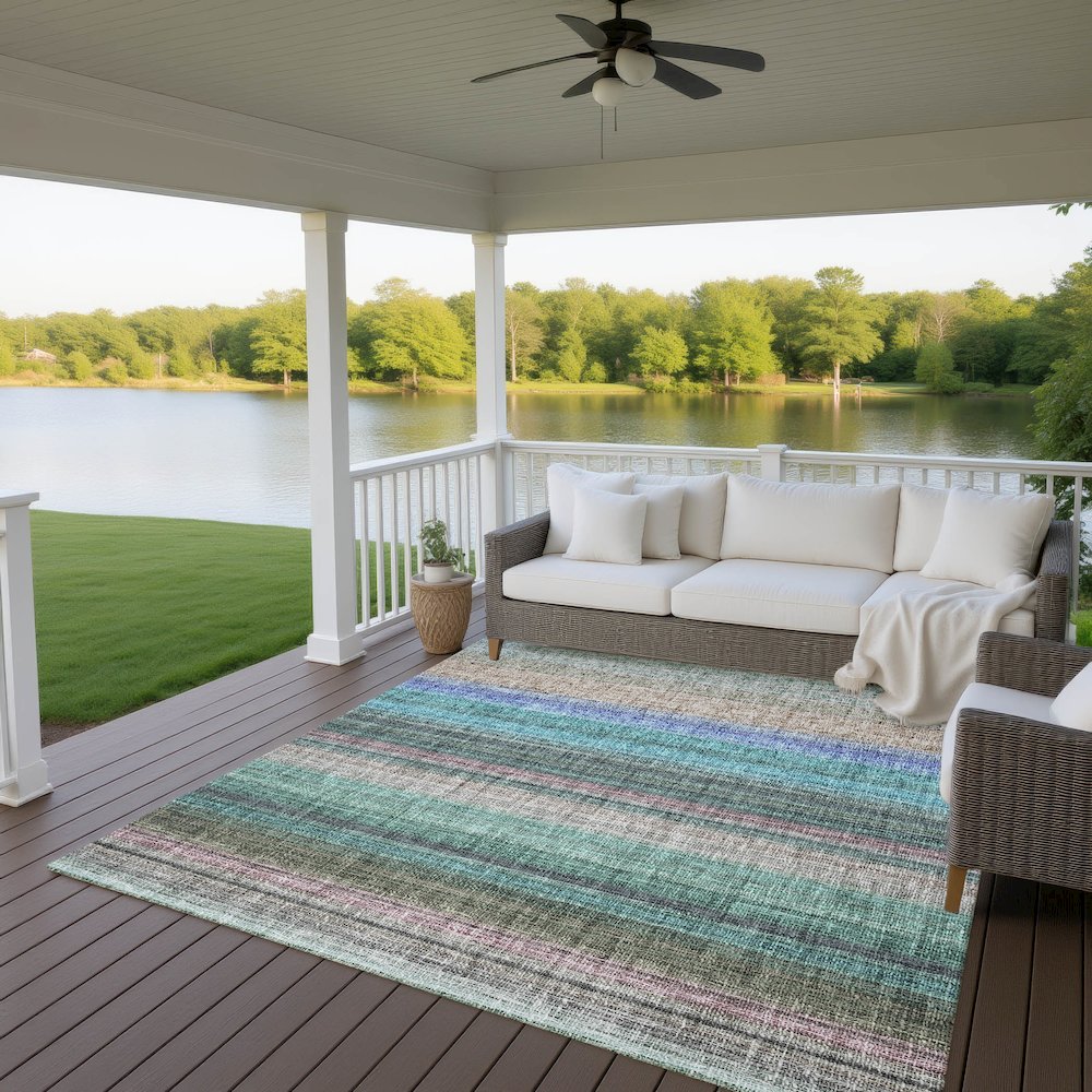 Luxury Washable Indoor/Outdoor Portico Sage 9' x 12' Rug. Picture 6