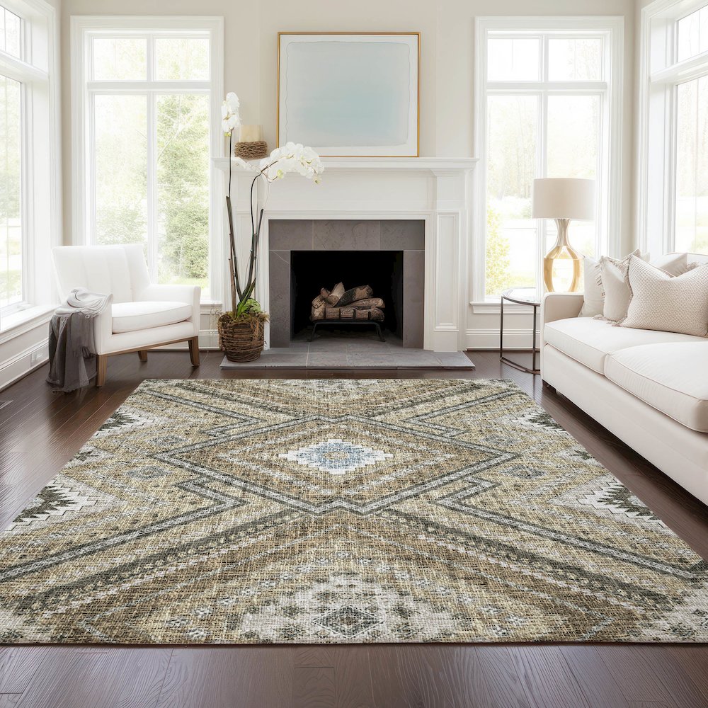 Luxury Washable Indoor/Outdoor Portico Beige 9' x 12' Rug. Picture 5