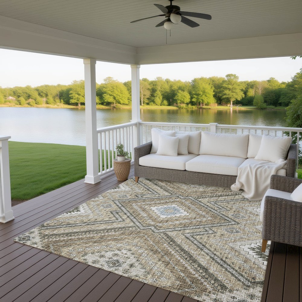 Luxury Washable Indoor/Outdoor Portico Beige 9' x 12' Rug. Picture 6