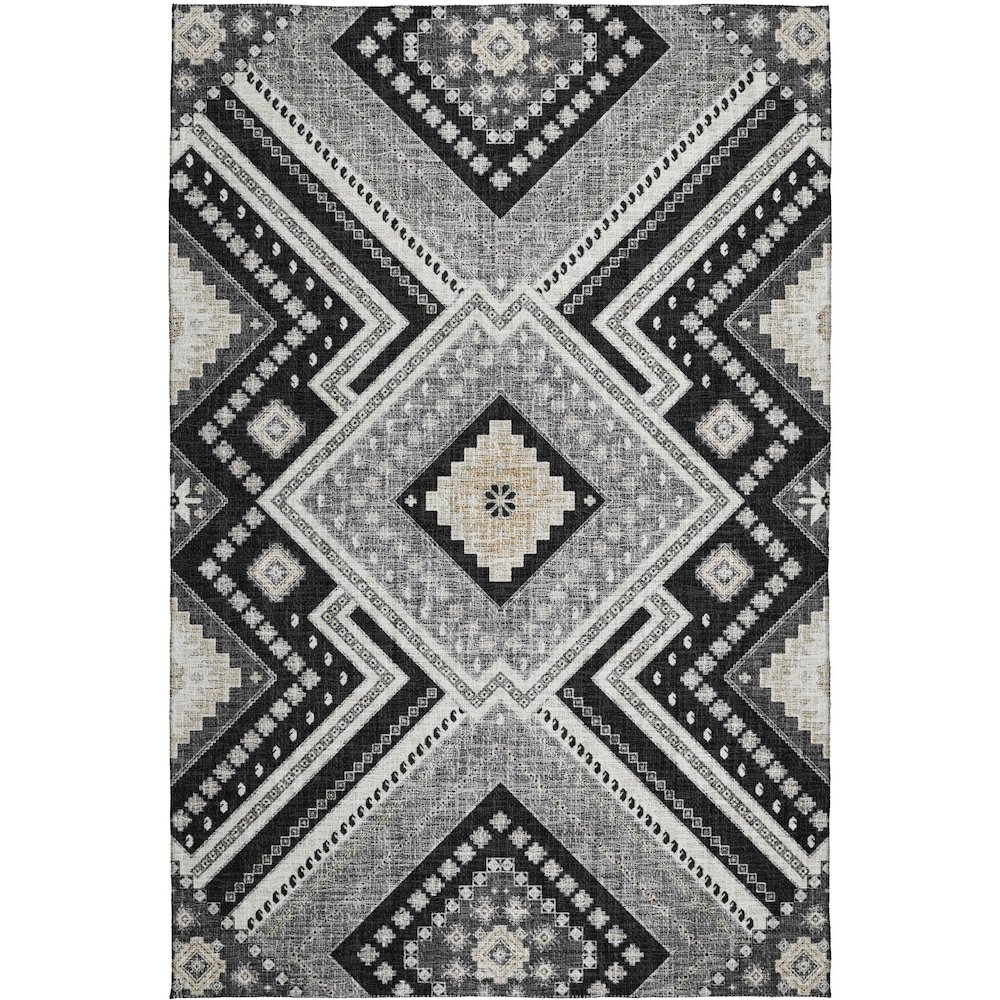 Luxury Washable Indoor/Outdoor Portico Black 9' x 12' Rug. Picture 1