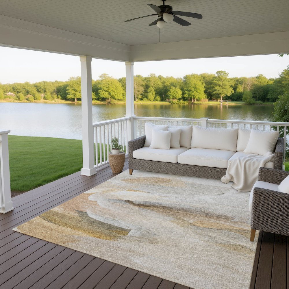 Luxury Washable Indoor/Outdoor Ravenna Taupe 9' x 12' Rug. Picture 7