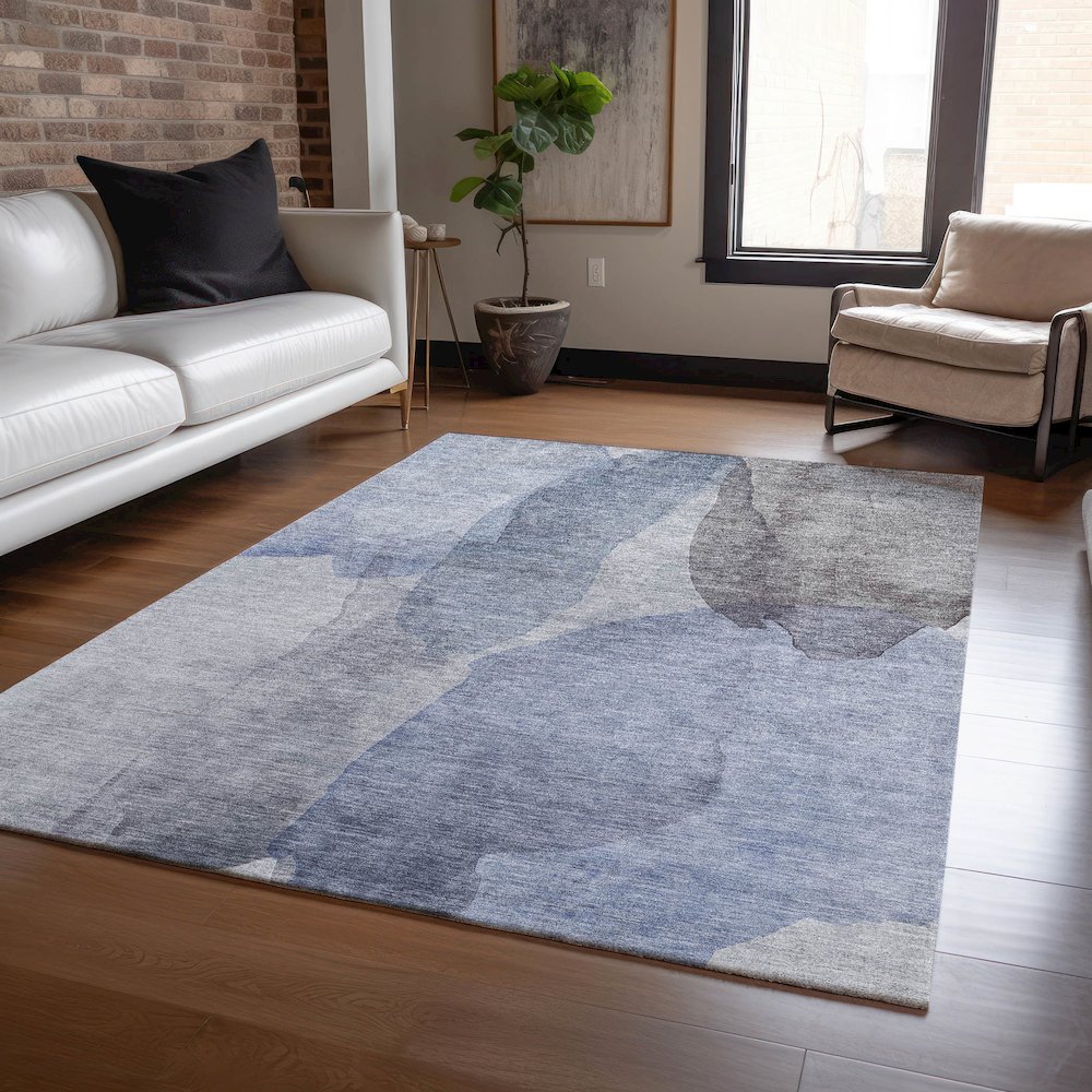 Luxury Washable Indoor/Outdoor Ravenna Blue 9' x 12' Rug. Picture 5