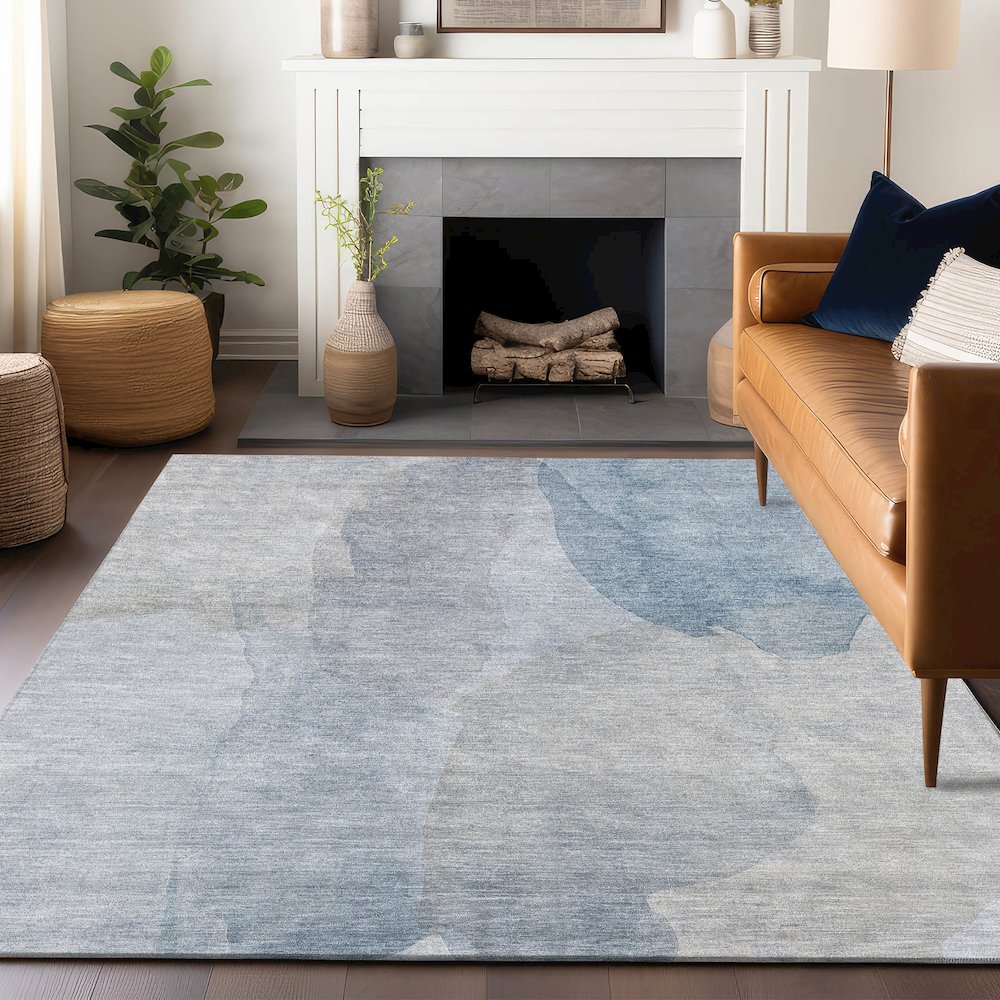 Luxury Washable Indoor/Outdoor Ravenna Sky 9' x 12' Rug. Picture 6