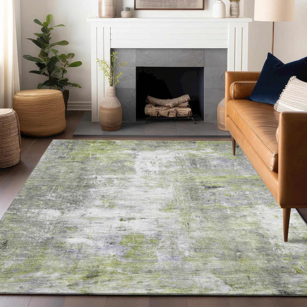 Luxury Washable Indoor/Outdoor Ravenna Aloe 9' x 12' Rug. Picture 6