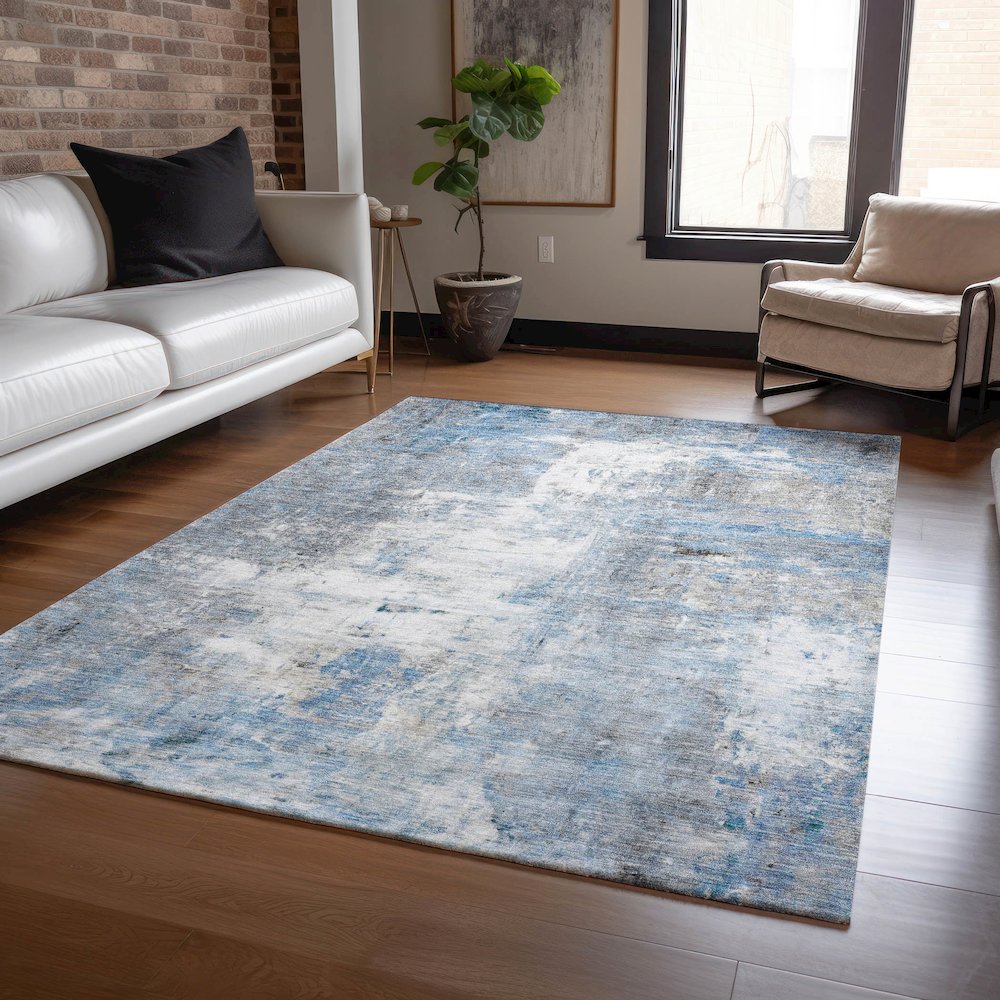 Luxury Washable Indoor/Outdoor Ravenna Blue 9' x 12' Rug. Picture 5
