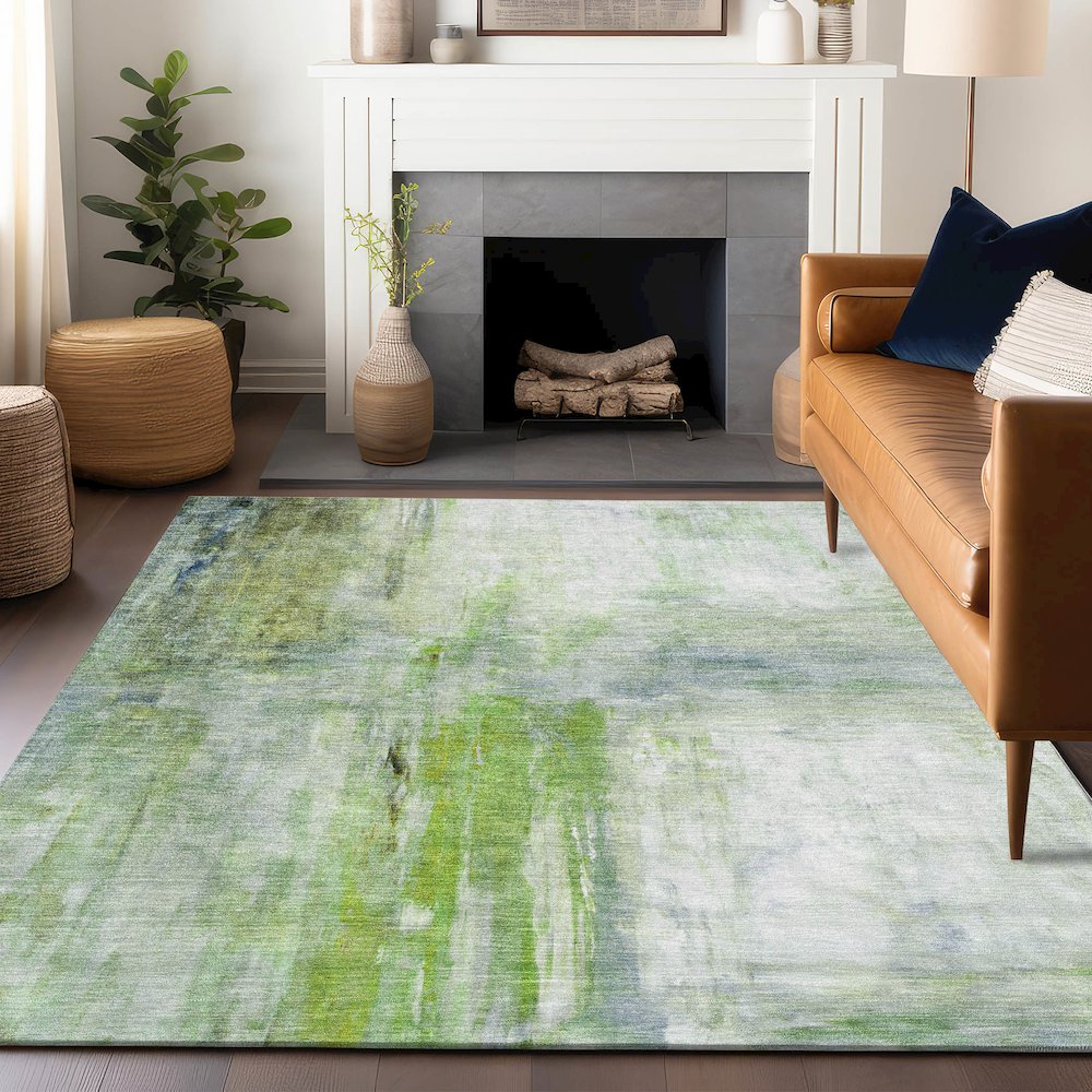 Luxury Washable Indoor/Outdoor Ravenna Aloe 9' x 12' Rug. Picture 6