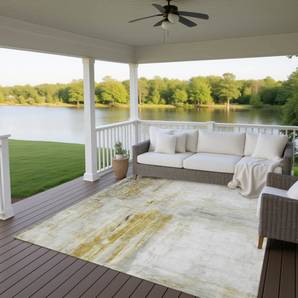 Luxury Washable Indoor/Outdoor Ravenna Taupe 9' x 12' Rug. Picture 7