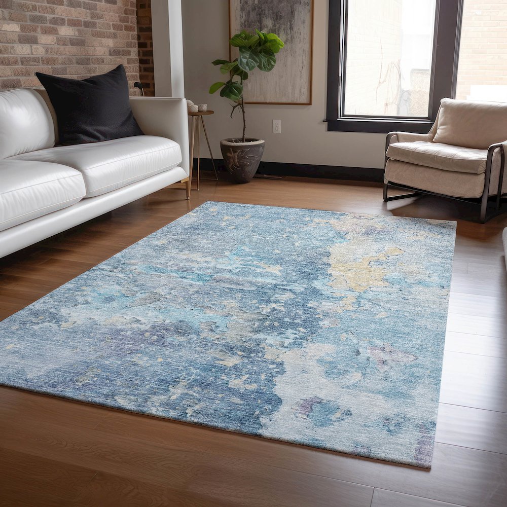 Luxury Washable Indoor/Outdoor Ravenna Blue 9' x 12' Rug. Picture 5