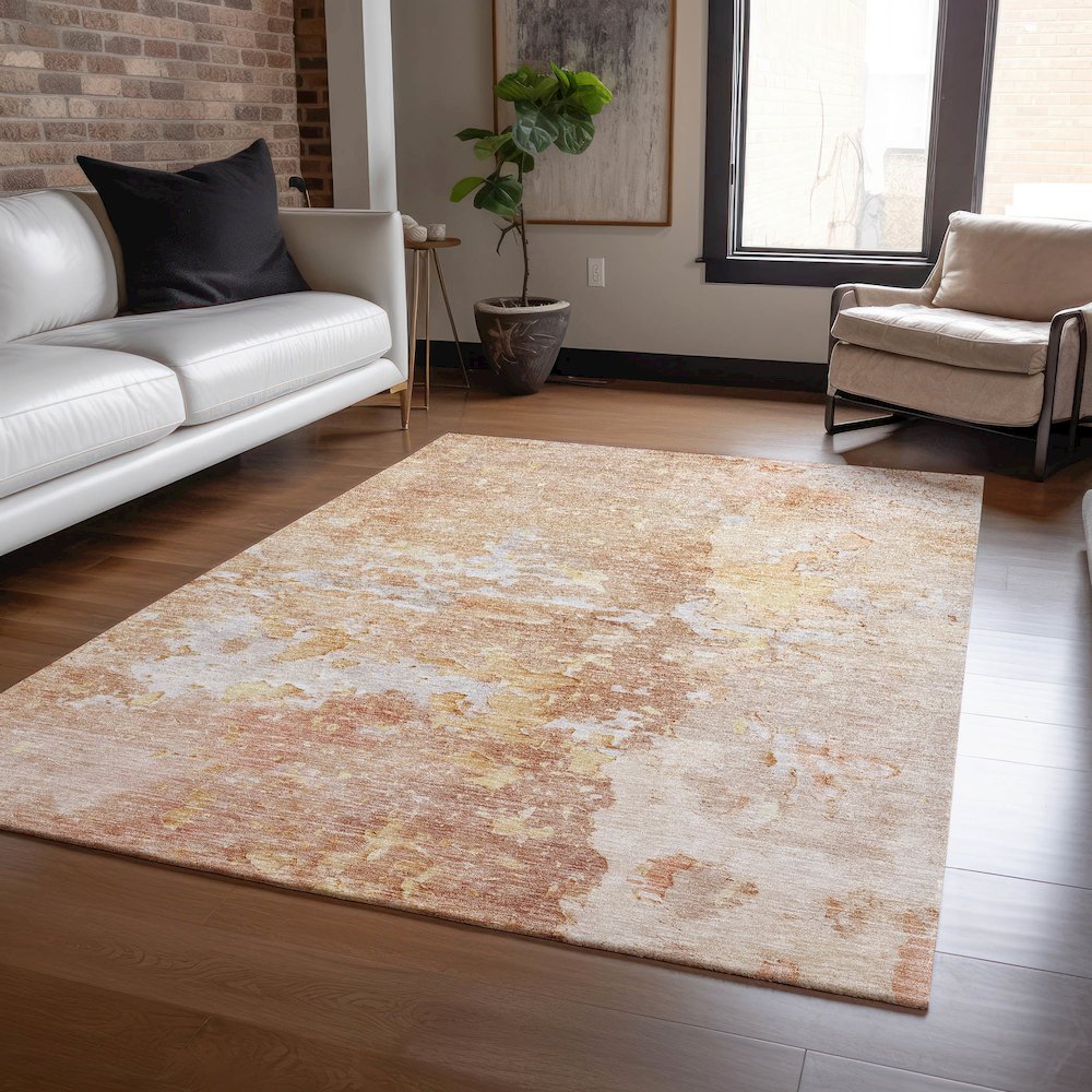 Luxury Washable Indoor/Outdoor Ravenna Salmon 9' x 12' Rug. Picture 5