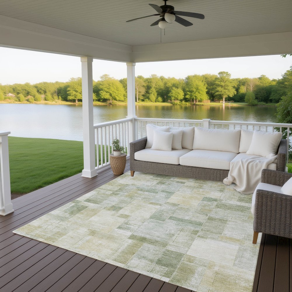 Luxury Washable Indoor/Outdoor Ravenna Sage 9' x 12' Rug. Picture 7