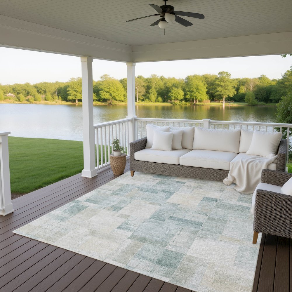 Luxury Washable Indoor/Outdoor Ravenna Seafoam 9' x 12' Rug. Picture 7