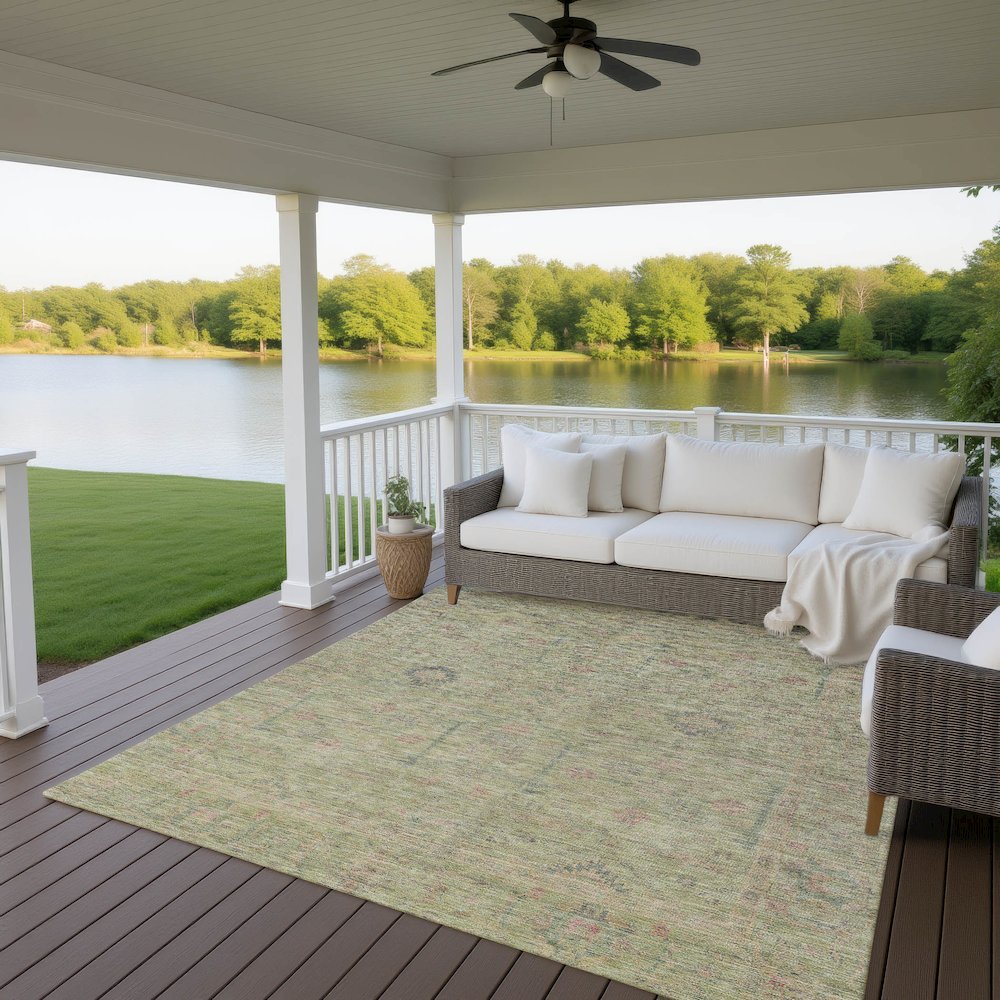Luxury Washable Indoor/Outdoor Ravenna Aloe 9' x 12' Rug. Picture 7