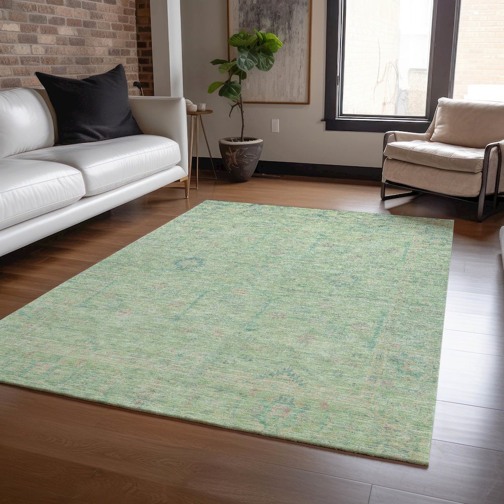 Luxury Washable Indoor/Outdoor Ravenna Seafoam 9' x 12' Rug. Picture 5